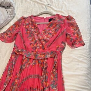 Maison Tara Vibrant Pink Floral Long Sleeve Dress-